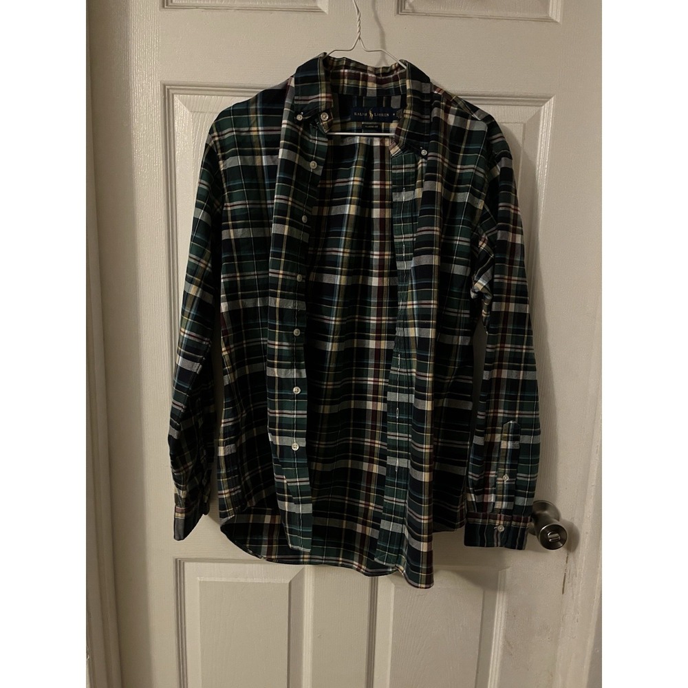 Ralph Lauren Classic Fit M Plaid Woven Cotton Long Sleeve Button-Down Shirt